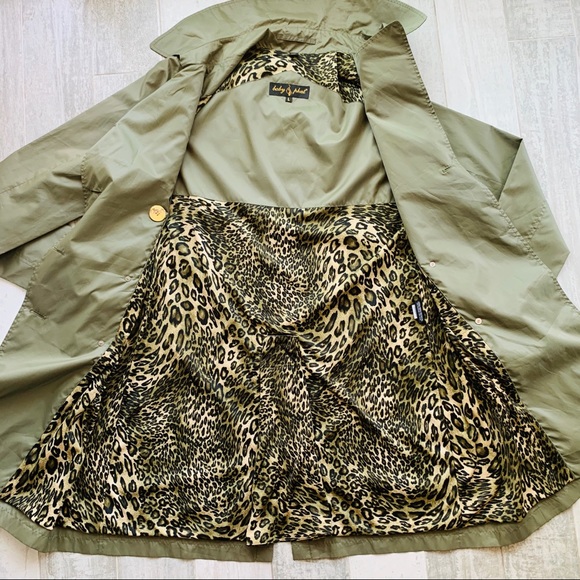 Baby Phat Double-Breasted Designer’s Trench Coat Camo Green Leopard Satin - Picture 9 of 16